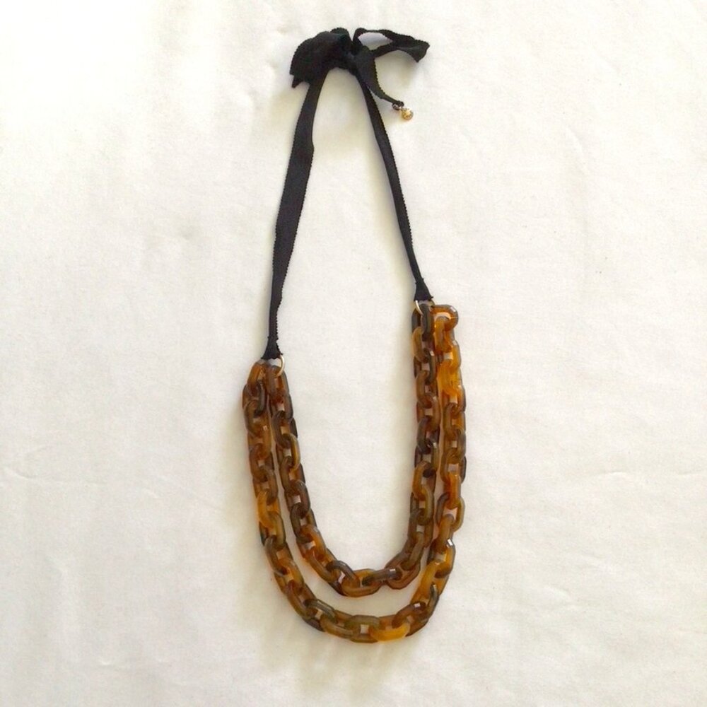 J Crew Tortoise Link & Grosgrain Ribbon Necklace